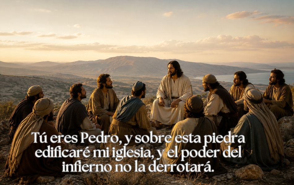 Tú eres Pedro, y sobre esta piedra edificaré mi iglesia, y el poder del infierno no la derrotará.